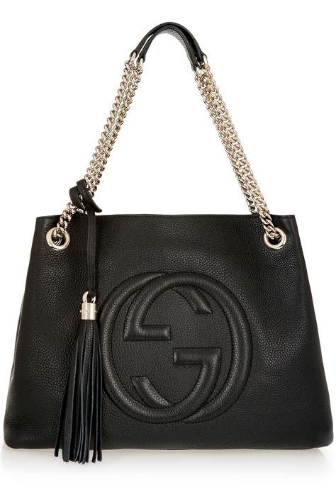 gucci black pebbled leather soho chain shoulder bag|Gucci soho shoulder bag medium.